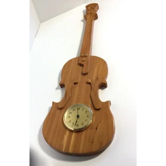 Wood Guitar Shape Wall Hanging Clock - Picture 11 of 12